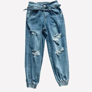 MADDEN GIRL high waisted distressed cotton blend stretch jogger jeans size 27